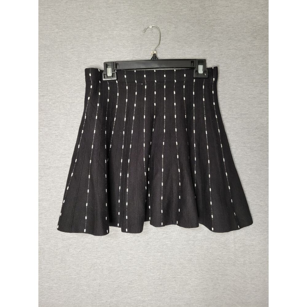 Teen Women Candies Thick Black White Ribbed Gathered Above Knee Mini Skirt Small